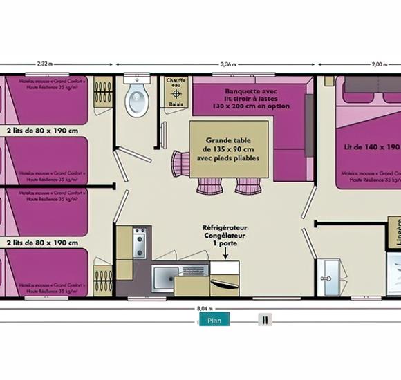 Camping Ambon accès mer plan du mobil home au camping 2 étoiles de Cromenac'h à Ambon